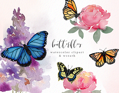 Watercolor Butterflies and Florals