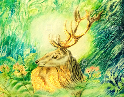 Color pencil drawing 《golden deer》