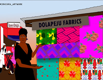 An illustration for a fabrics store