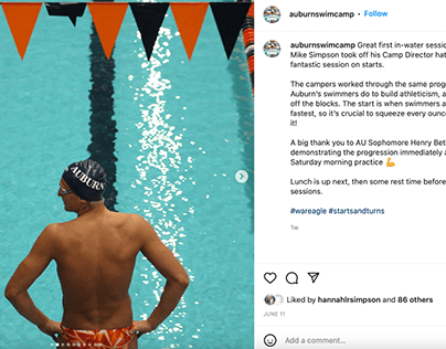 Auburn Swim Camp Instagram Portfolio