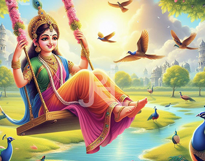 Goddess Radha Rani swinging on a swing