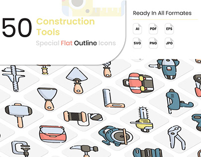 Construction Tools Flat Outline Icons