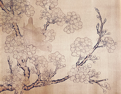 classical Chinese painting on silk| Pear flower