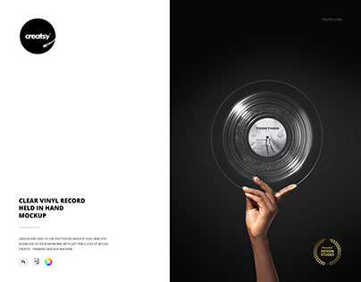 Clear Vinyl Record Held in Hand Mockup