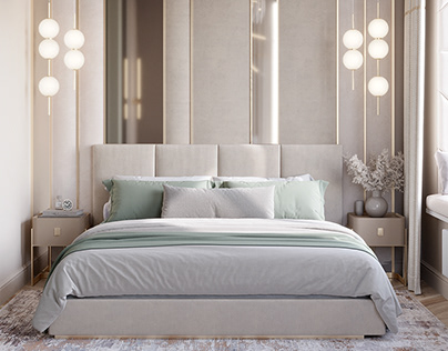 Cozy master bedroom with pistachio accent