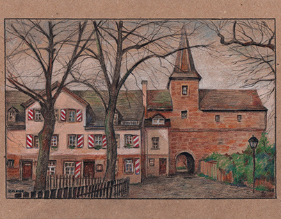 Sketch.Nurnberg. 25,5x16,5 cm. (Paper, colored pencils)