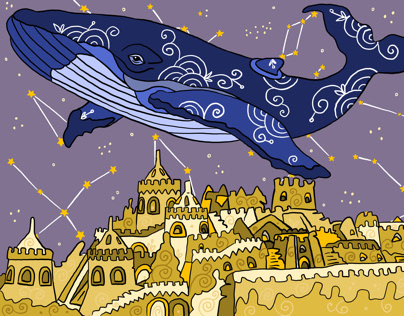 Whale flying over stars