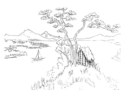A View of Mount Fuji Across Lake Suwa - study drawing