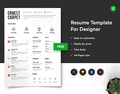 Free Resume Template For Designer With Portfolio