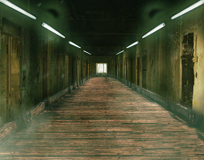Eerie abandoned hallway