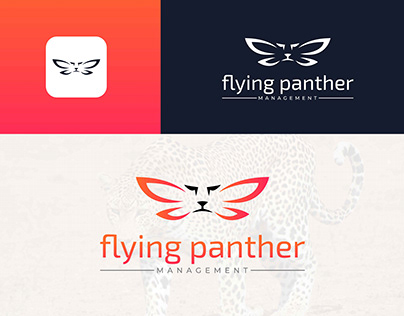 Flying panther logo design. Butterfly with panther logo