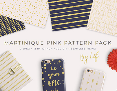 Gold, navy and pink pattern graphics pack digital paper