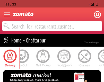 Zomato UI redesign Tender works