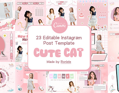 Cute Cat Pastel Instagram Templates Canva