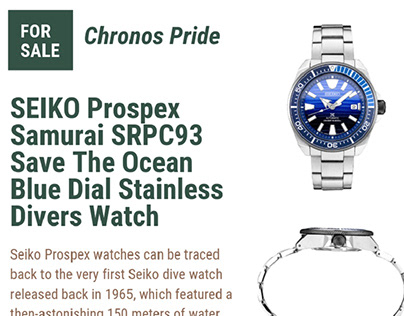 SEIKO Prospex Samurai SRPC93 Save The Ocean Blue Dial S