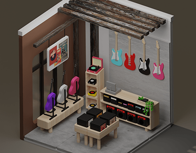 3D Low Poly Music Shop