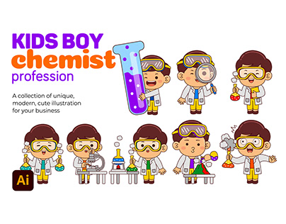 Kids Boy Chemist Profession Vector Pack