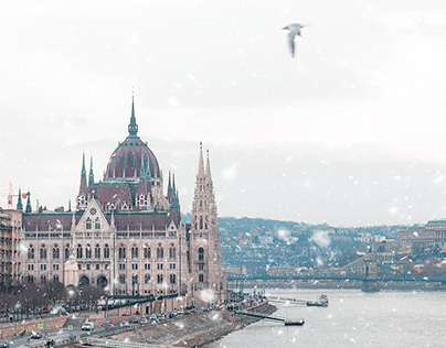 Snowy Budapest Parliament
