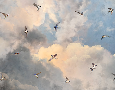 Swallows. Image for photo wallpaper. H 300 cm