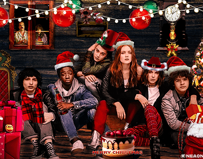 CHRISTMAS POSTER STRANGER THINGS CHARACTERS