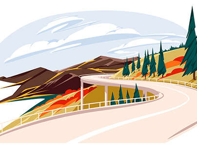 Set of autumn landscapes. Flat vector illustration.