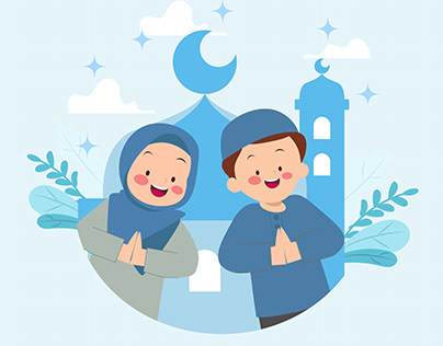 Moslem kids couple for salam