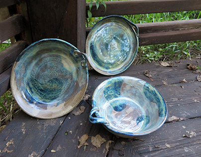 Blue green ceramic bowls