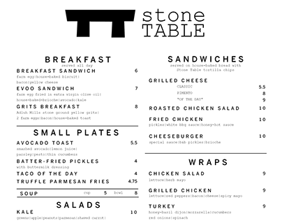 Stone Table : Meals for Menus