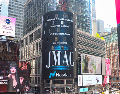 Maxpro Ventures on the Nasdaq tower in Times Square