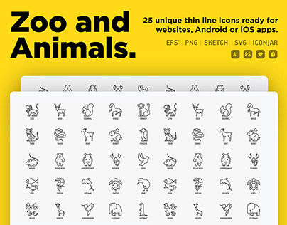 Zoo & Animals | 25 Thin Line Icons Set