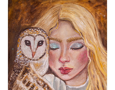 Girl & Owl Oil Painting