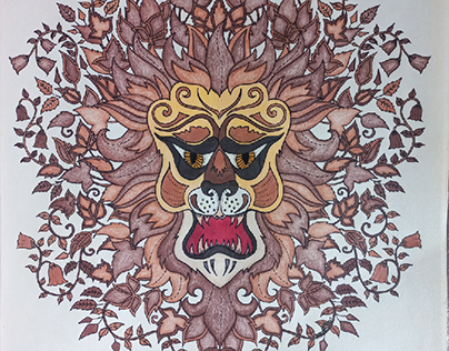 Leão pintado à lápis de cor