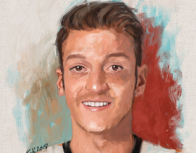 portrait painting of football player Mesut Ozil