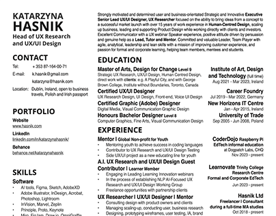Minimalistic, B&W Design | CV/Resume | UX/UI Designer