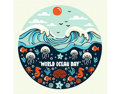 World Ocean Day Poster with Sea Creatures Illustration