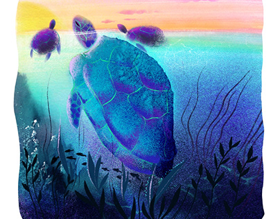 Sea Turtles at Sunset