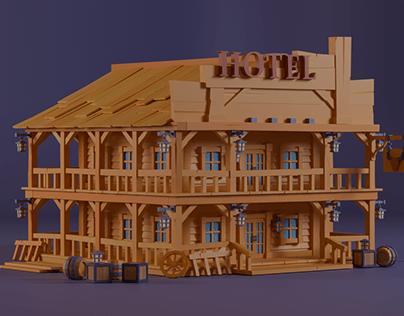 Mediaeval style low poly hotel