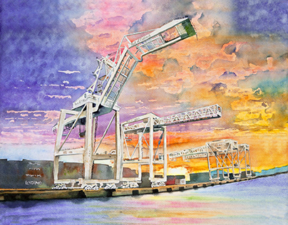 Oakland Cranes Watercolor