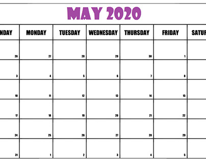 calendar for may 2020