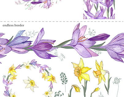 Set with different sorts of crocuses and daffodils