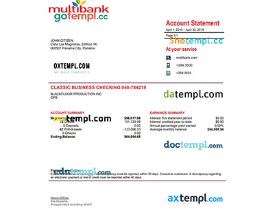 Panama Multibank proof of address bank statement