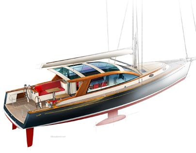 Technical illustration of a yacht.
