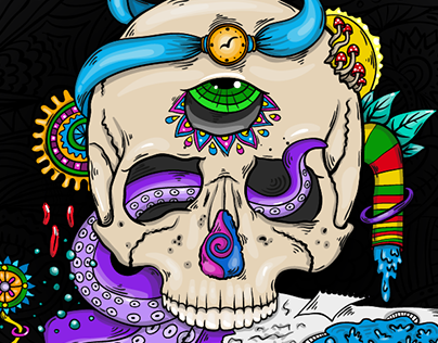 Psychedelic Art - "Zen Skull". Vector illustration.