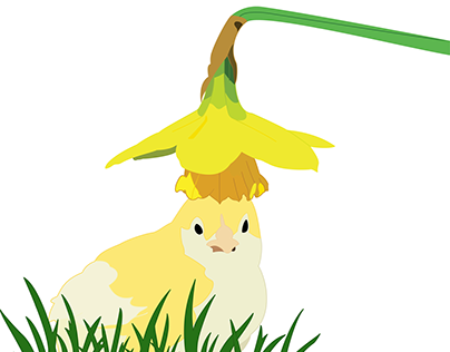 Chick under a flower