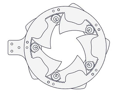 Gear structure iris mechanism-5 blades