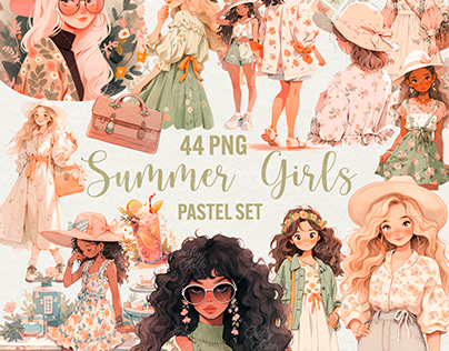 Watercolour Summer Girls clipart, 44 png fashion girl