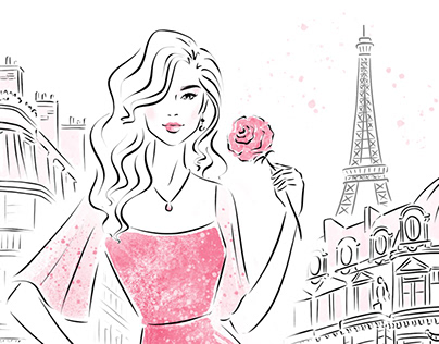 Parisian woman fashion illustration for brand packaging