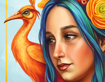 A Girl with phoenix bird