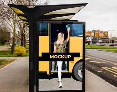 Blank buss top advertising billboard city mockup