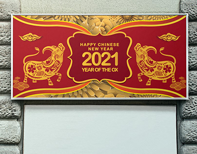 Happy New Year 2021 banner. Year of the Ox .